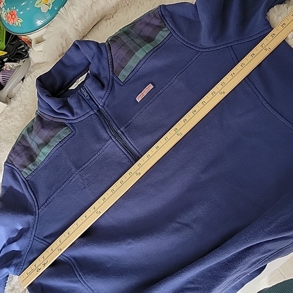 Vineyard Vines Plaid Shep Shirt Blue Green 1/4 Zip Pullover Sweatshirt sz3X BinF - Picture 5 of 7